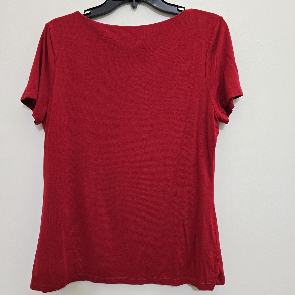 INC size Large Short Sleeve Stretch Top Cut Out‎ Chest Red - Picture 7 of 11